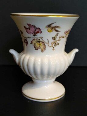 Wedgwood Bone China Small Footed Vase 3.5" Swallow bird flower design Gold Trim